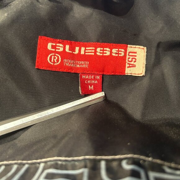 Guess Vintage Men’s Down Puffer Jacket M Black Nylon Red Label Fleece Collar - Picture 7 of 11